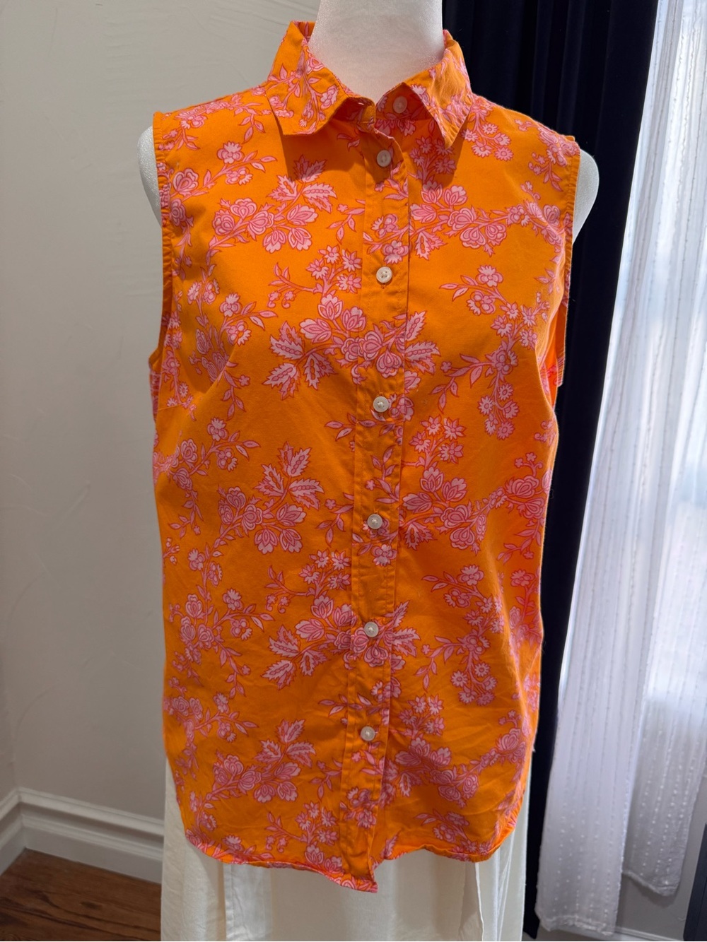 J Crew Sleeveless Button-Up Floral Shirt - Orange & Pink
